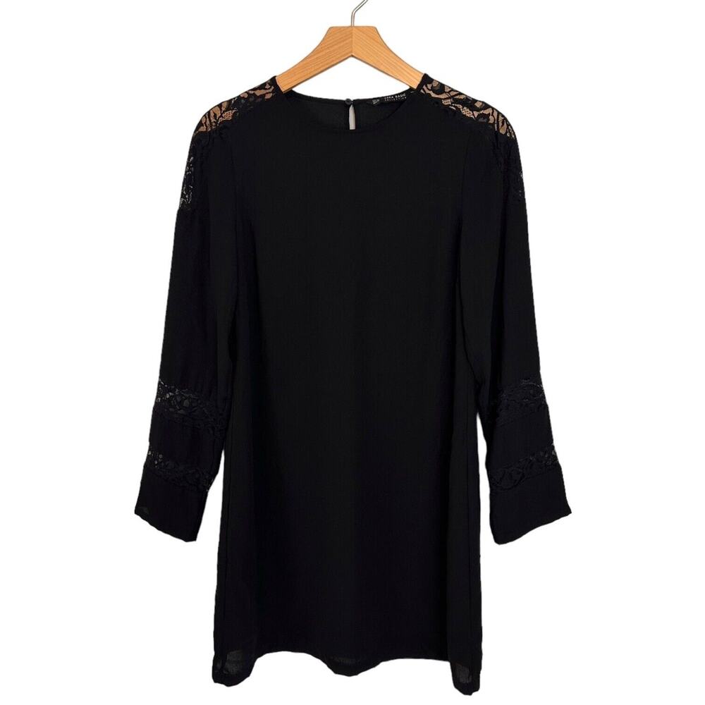 Zara Dress Size XS Black Lace Sleeve Mini Dress Lined Whimsygoth Flowy Boho